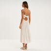 Robe longue buste smock&eacute; lin m&eacute;lang&eacute; beige femme