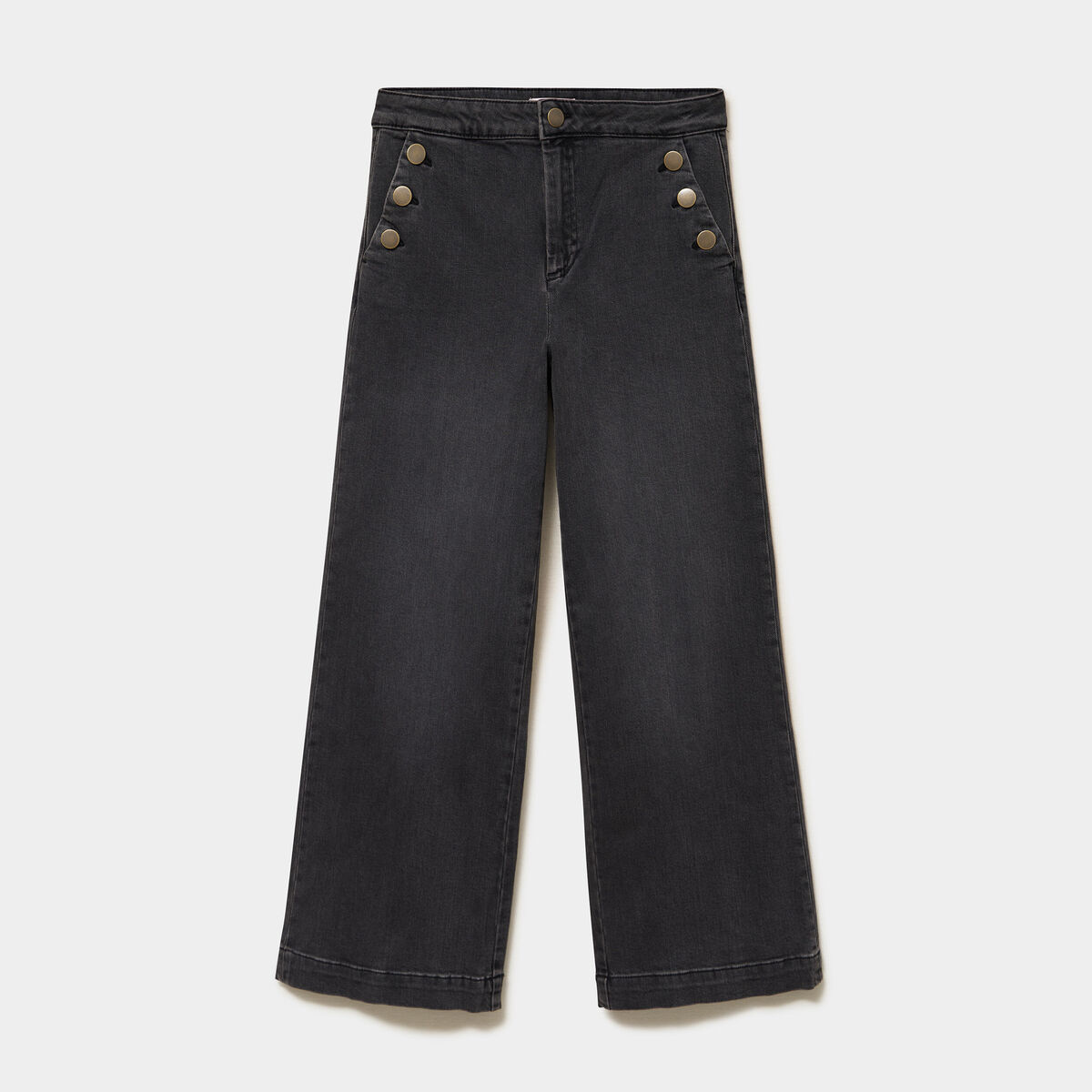 Jean large &agrave; boutons denim noir femme