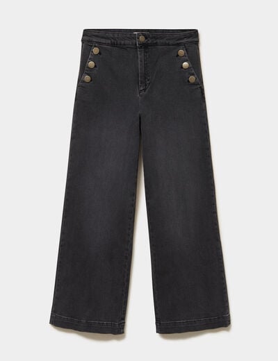 Jean large &agrave; boutons denim noir femme
