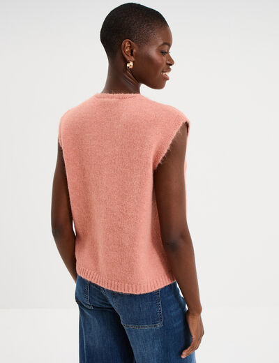 Gilet sans manches col en V rose fushia femme