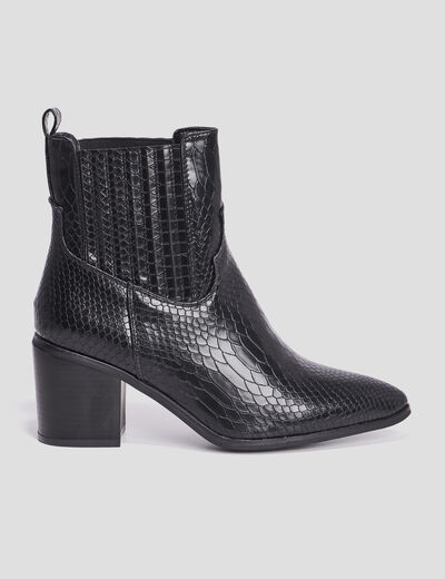 Bottines à talons aspect croco noir femme