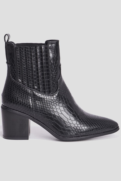 Bottines à talons aspect croco noir femme