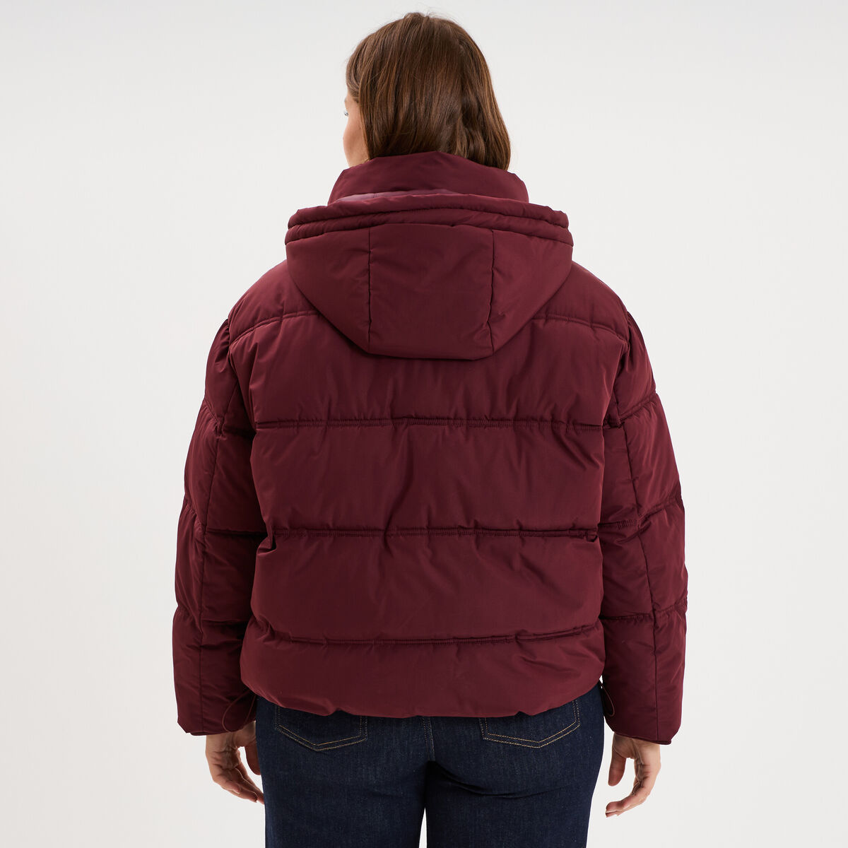 Doudoune courte zipp&eacute;e &agrave; capuche violet fonc&eacute; femme grande taille