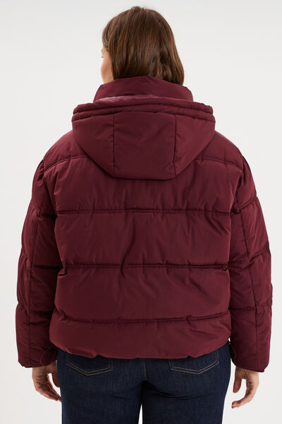 Doudoune courte zipp&eacute;e &agrave; capuche violet fonc&eacute; femme grande taille
