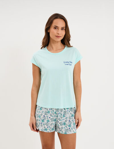 Ensemble pyjama short et t-shirt ecru femme
