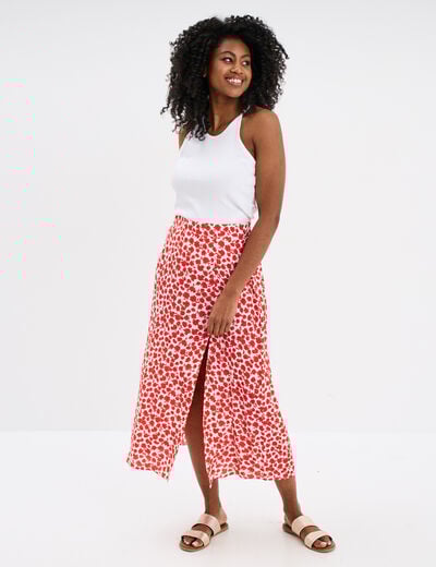 Jupe midi fendue fluide rouge femme