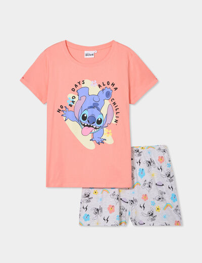 Ensemble pyjama short coton Stitch orange corail femme