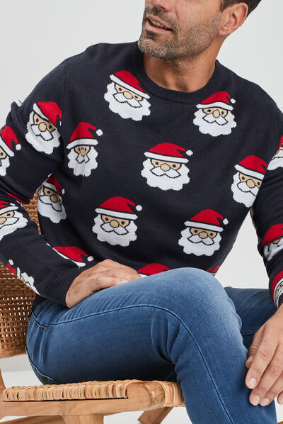 Pull de Noël avec col rond noir homme