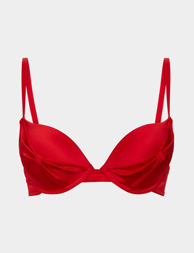 Soutien-gorge push-up paddé effet satin rouge femme