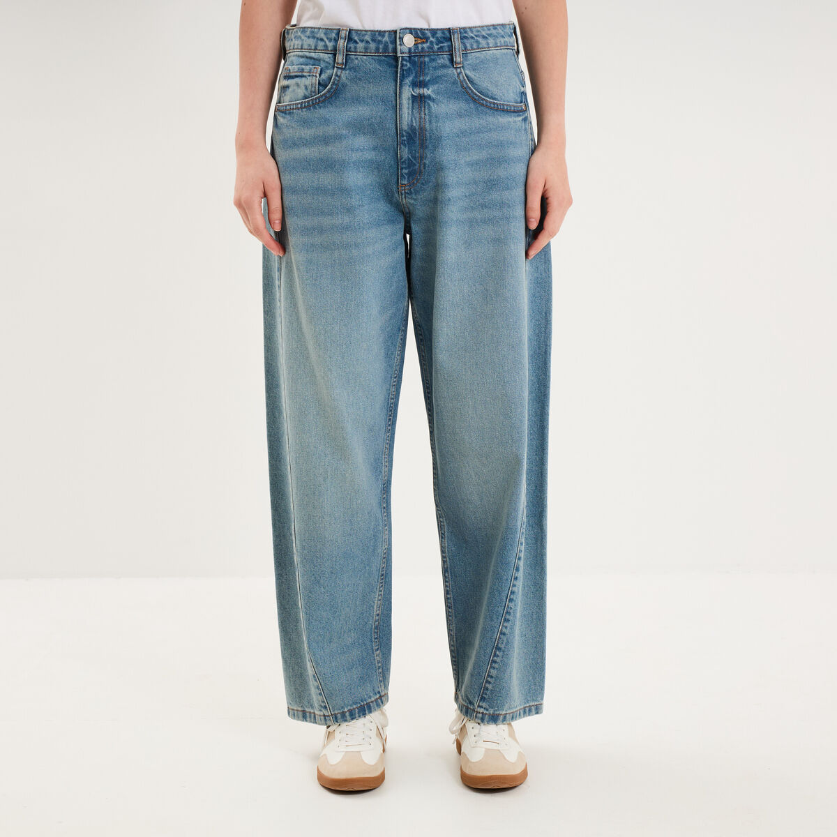 Jean balloon cropped coton denim stone femme