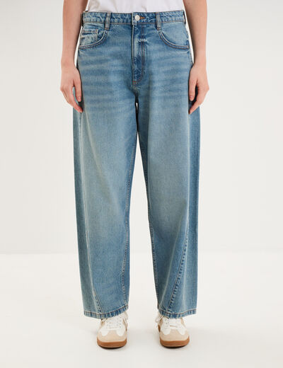 Jean balloon cropped coton denim stone femme