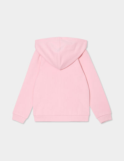 Sweat zipp&eacute; &agrave; capuche droit molleton rose clair fille