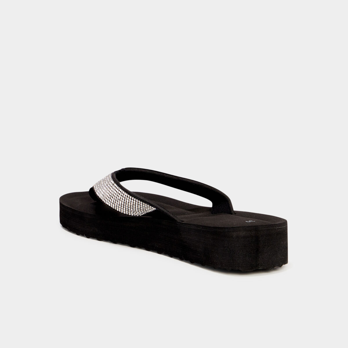 Tongs compens&eacute;es &agrave; strass noir femme