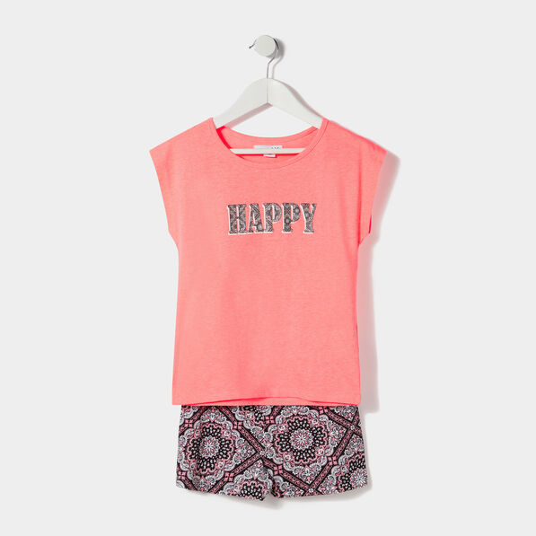 ensemble pyjama 2 pieces rose fluo fille Ensemble pyjama 2 pièces rose fluo fille