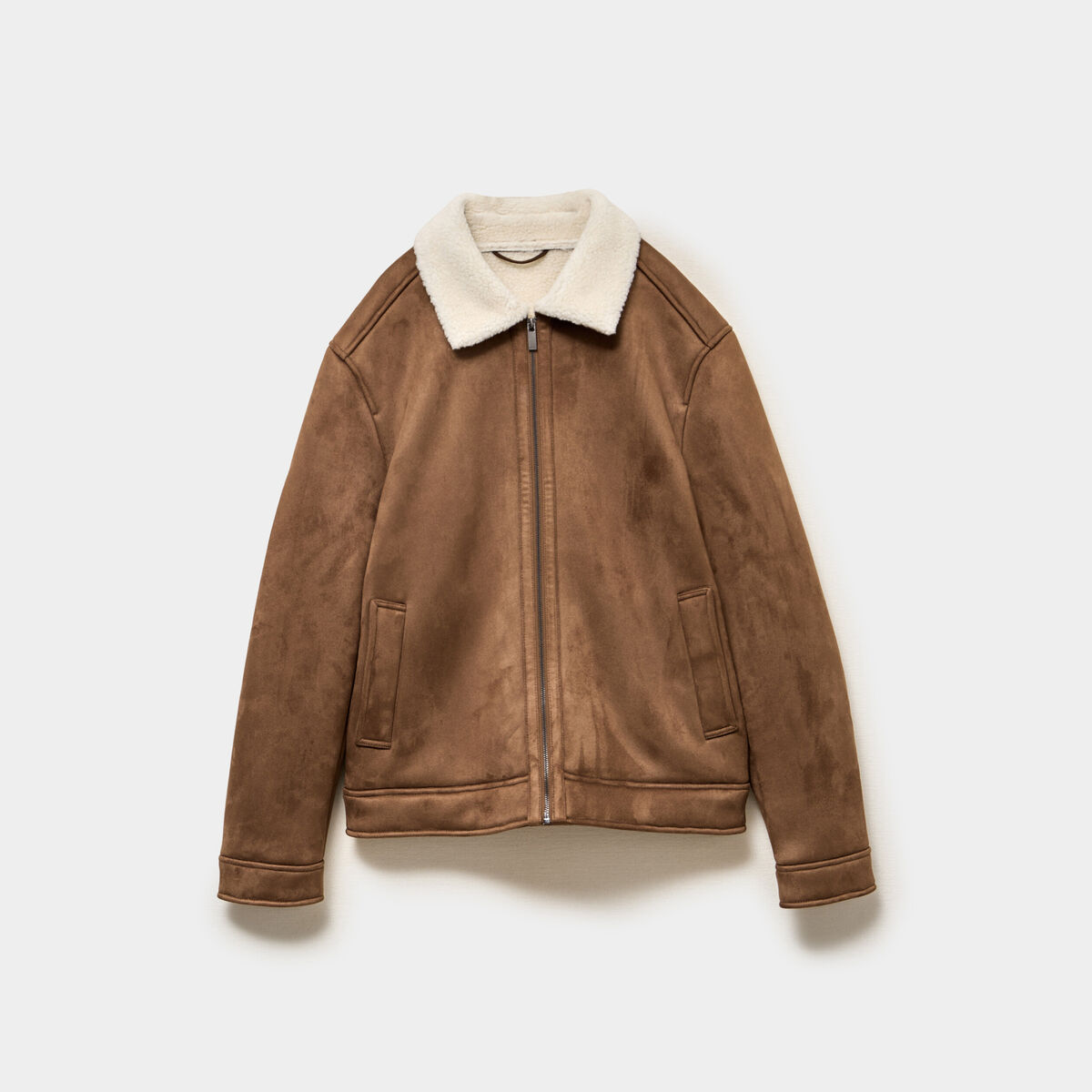 Veste bomber effet su&eacute;dine col aviateur marron homme