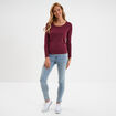 T-shirt coton col rond manches longues bordeaux femme