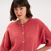 Gilet boutonn&eacute; manches courtes col rond rose cerise femme