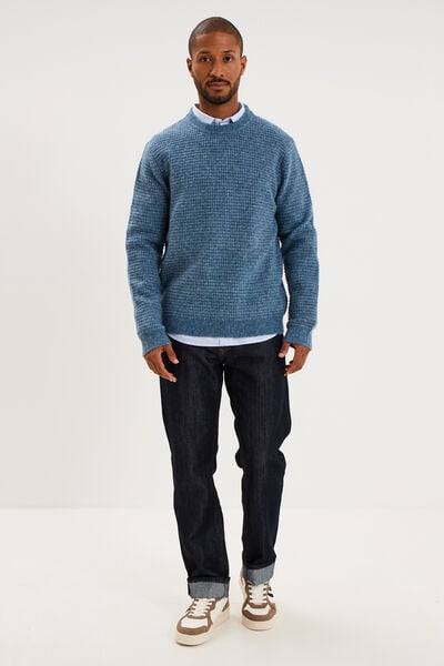 Pull col rond manches longues bleu gris homme
