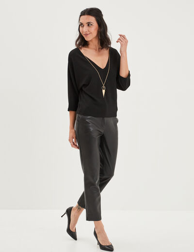 T-shirt à bijoux manches amples noir femme