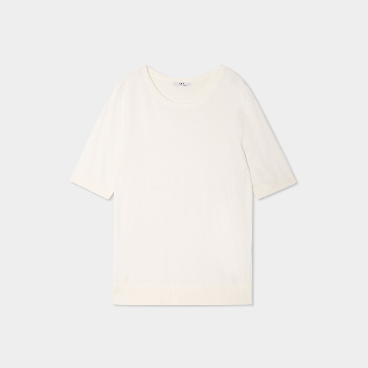 Pull manches courtes col rond blanc femme