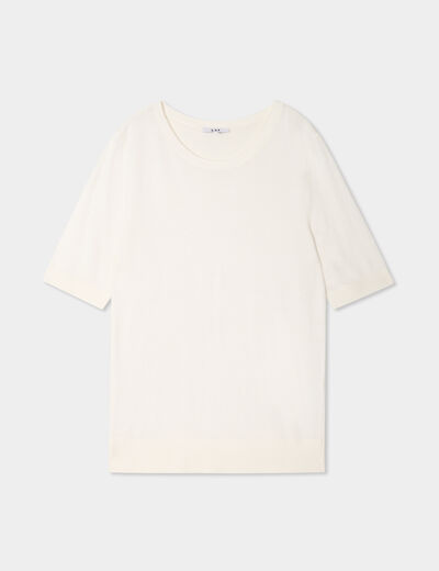 Pull manches courtes col rond blanc femme