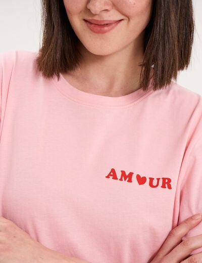T-shirt col rond manches courtes coton rose femme
