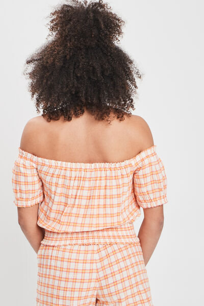 Blouse cropped manches courtes orange femme
