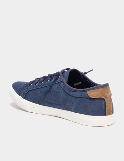 Tennis basses en toile effet denim bleu marine homme
