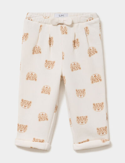 Pantalon de jogging molleton &agrave; noeud ecru b&eacute;b&eacute; fille
