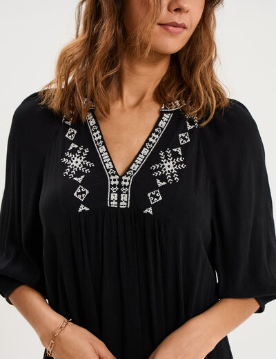 Robe longueur genou avec broderie noir femme