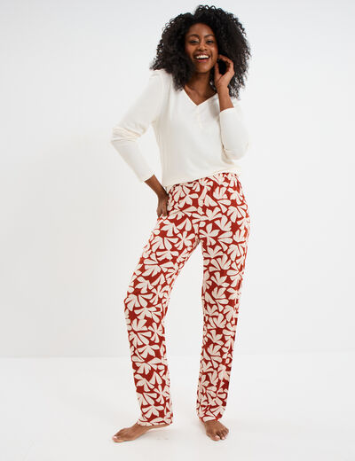 Ensemble pyjama manches longues 2 pièces terracotta femme