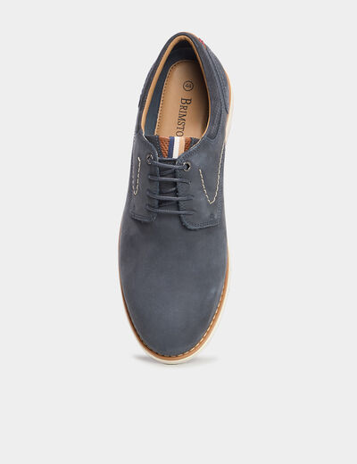 Derbies plates à lacet en cuir bleu marine homme