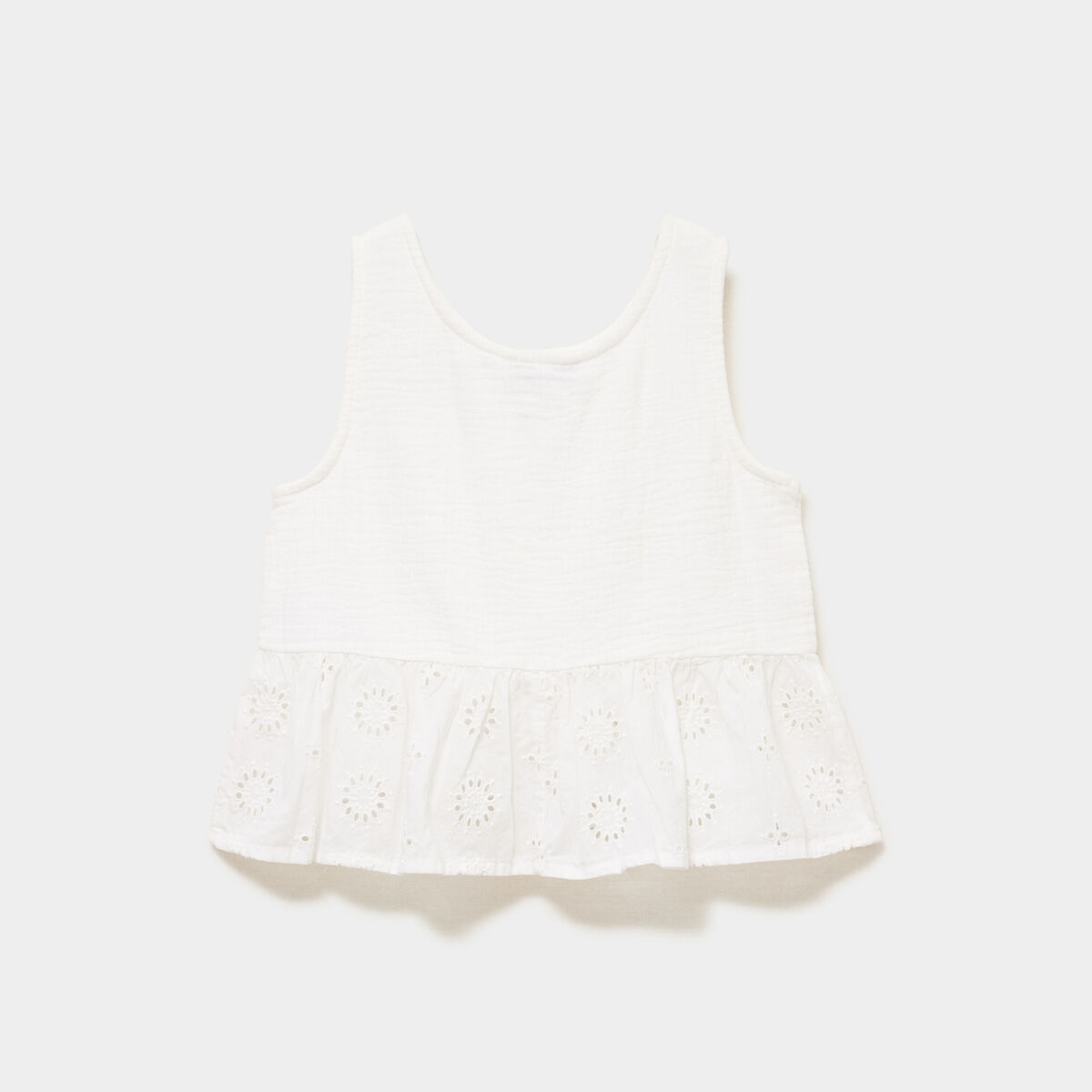 Blouse sans manches brod&eacute;e &agrave; volants ivoire fille