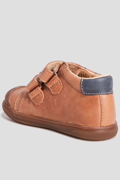 Bottillons en cuir à scratchs camel bébé garçon