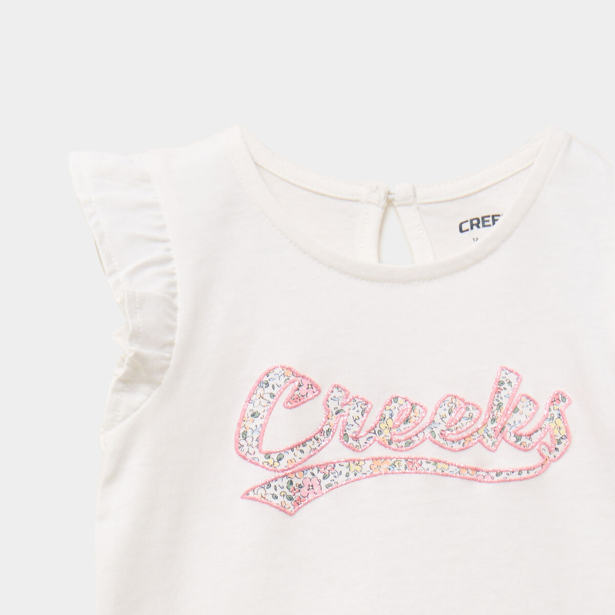 T-shirt manches volants coton ecru b&eacute;b&eacute; fille