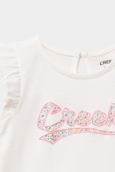 T-shirt manches volants coton ecru b&eacute;b&eacute; fille