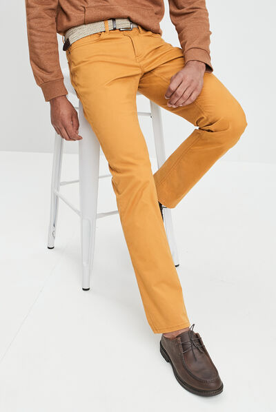 Pantalon droit avec ceinture jaune moutarde homme