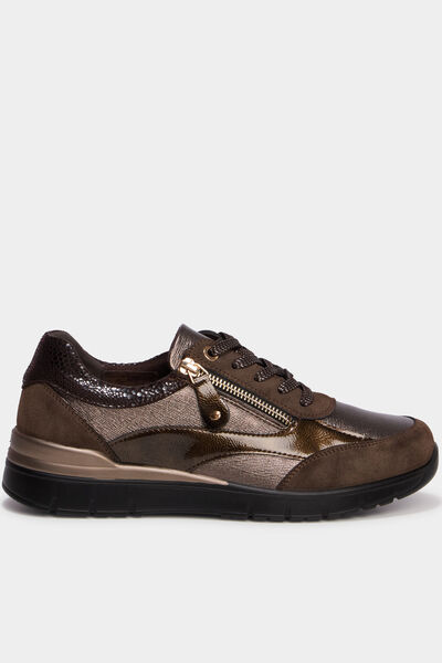 Baskets zipp&eacute;es &agrave; lacets marron femme