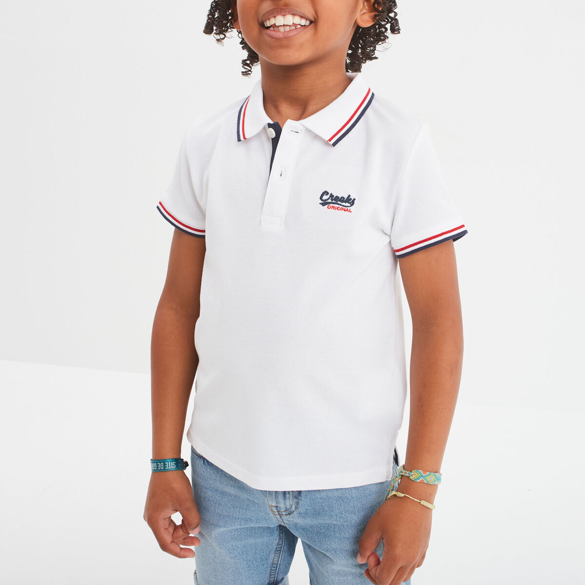 Polo manches courtes coton blanc gar&ccedil;on