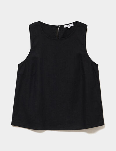 Blouse sans manches lin m&eacute;lang&eacute; noir femme