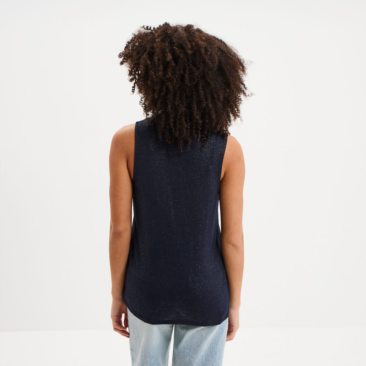 D&eacute;bardeur col en V sans manches bleu fonc&eacute; femme