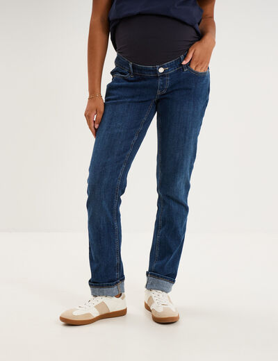 Jeans grossesse droit avec bandeau denim stone femme maternit&eacute;
