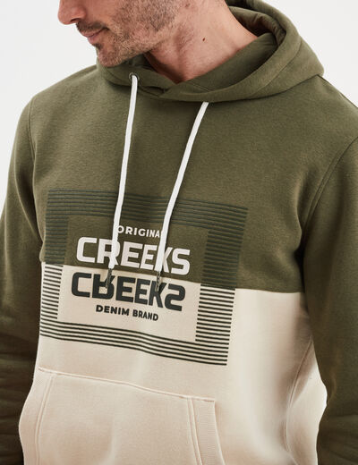 Sweat à capuche hoodie 1 poche Creeks vert kaki homme
