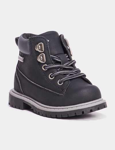 Boots crantées zippées à lacets Bali noir bébé garçon