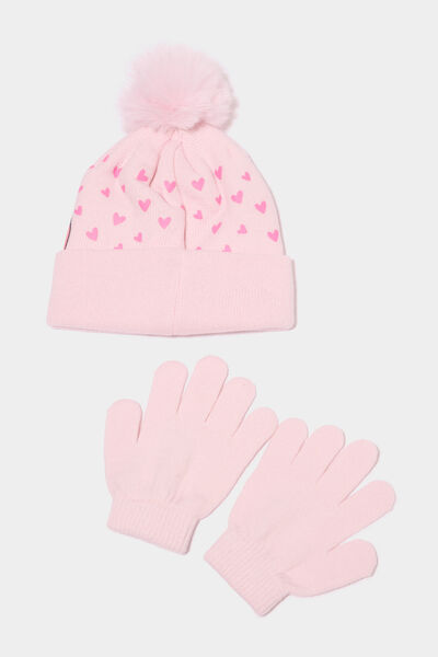 Ensemble bonnet et gants Stitch rose fille