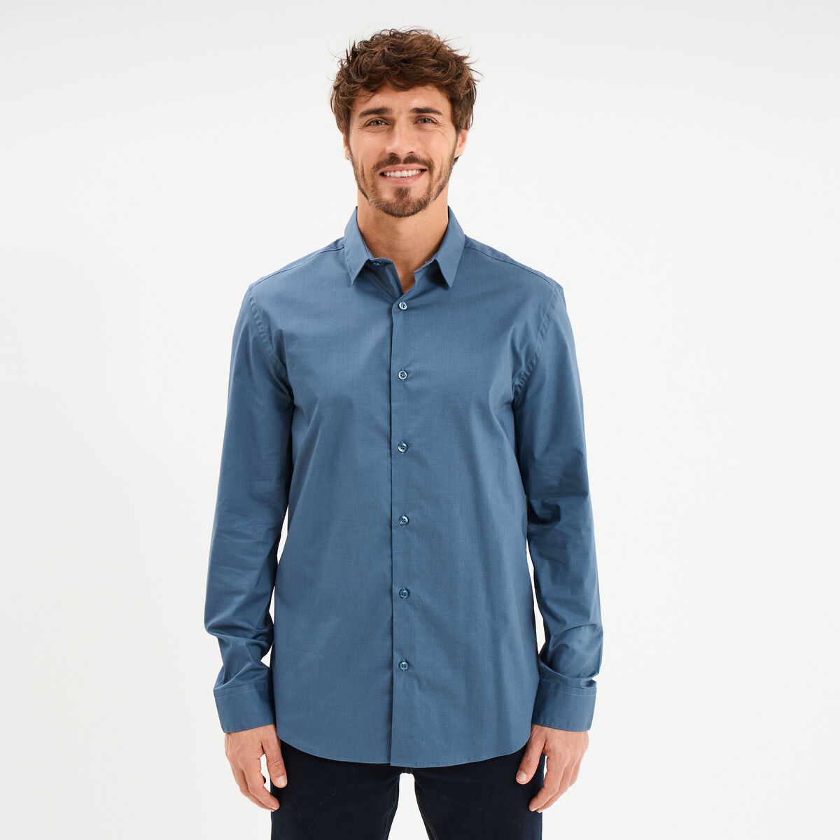 Chemise stretch manches longues bleu gris homme