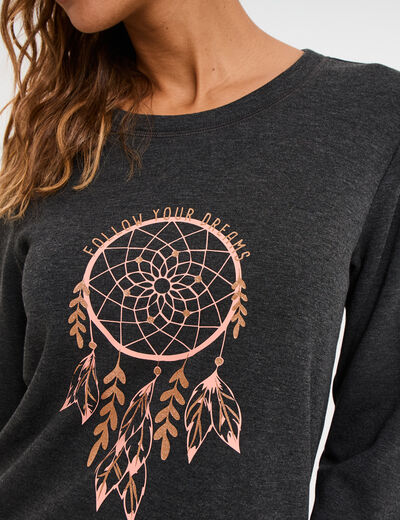 Chemise de nuit t-shirt col rond gris fonc&eacute; femme