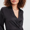 Robe satin portefeuille courte noir femme