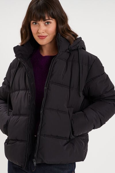 Doudoune &agrave; capuche zipp&eacute;e femme noir femme