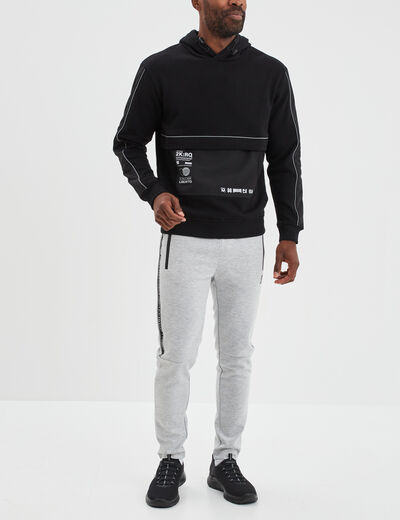 Sweat à capuche hoodie Liberto bimatière noir homme